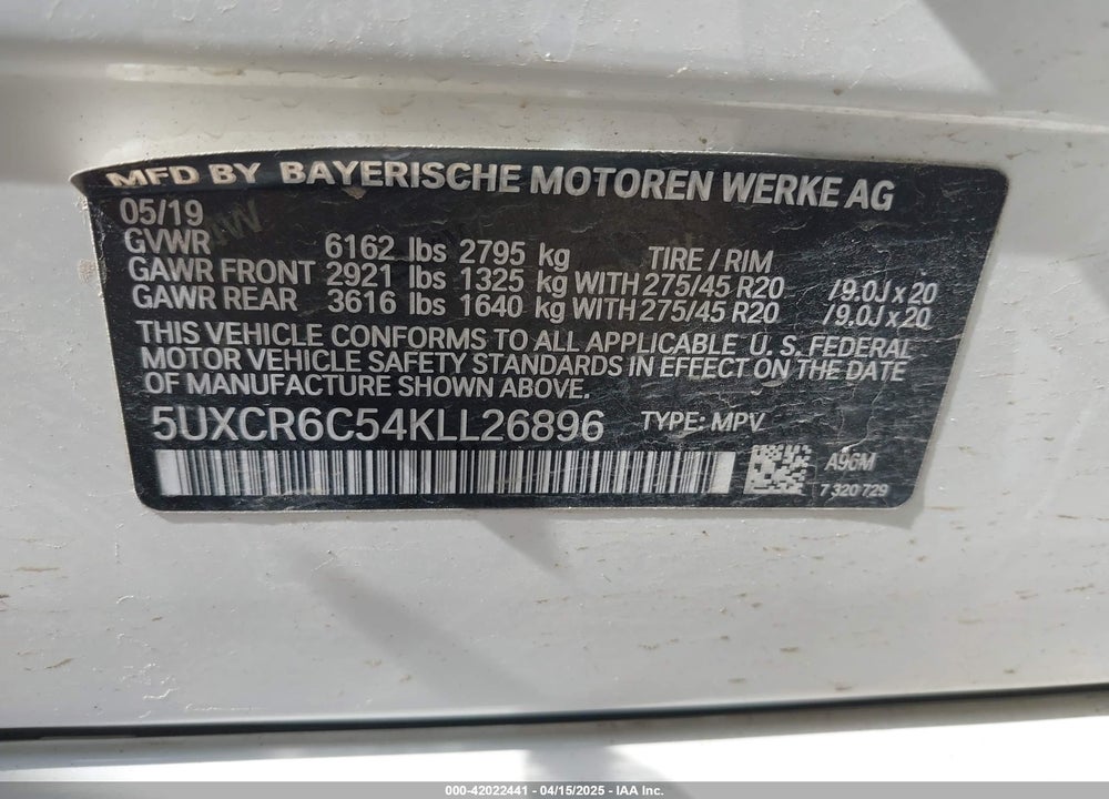 2019 BMW X5 VIN: 5UXCR6C54KLL26896