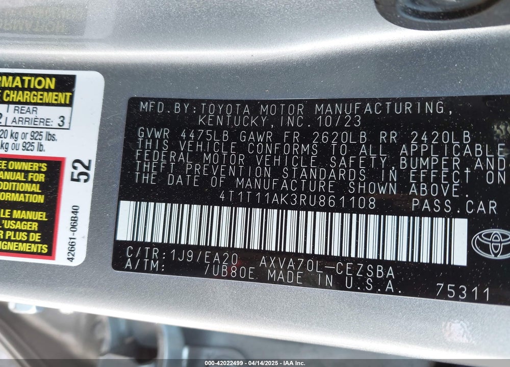 2024 TOYOTA CAMRY SE VIN: 4T1T11AK3RU861108