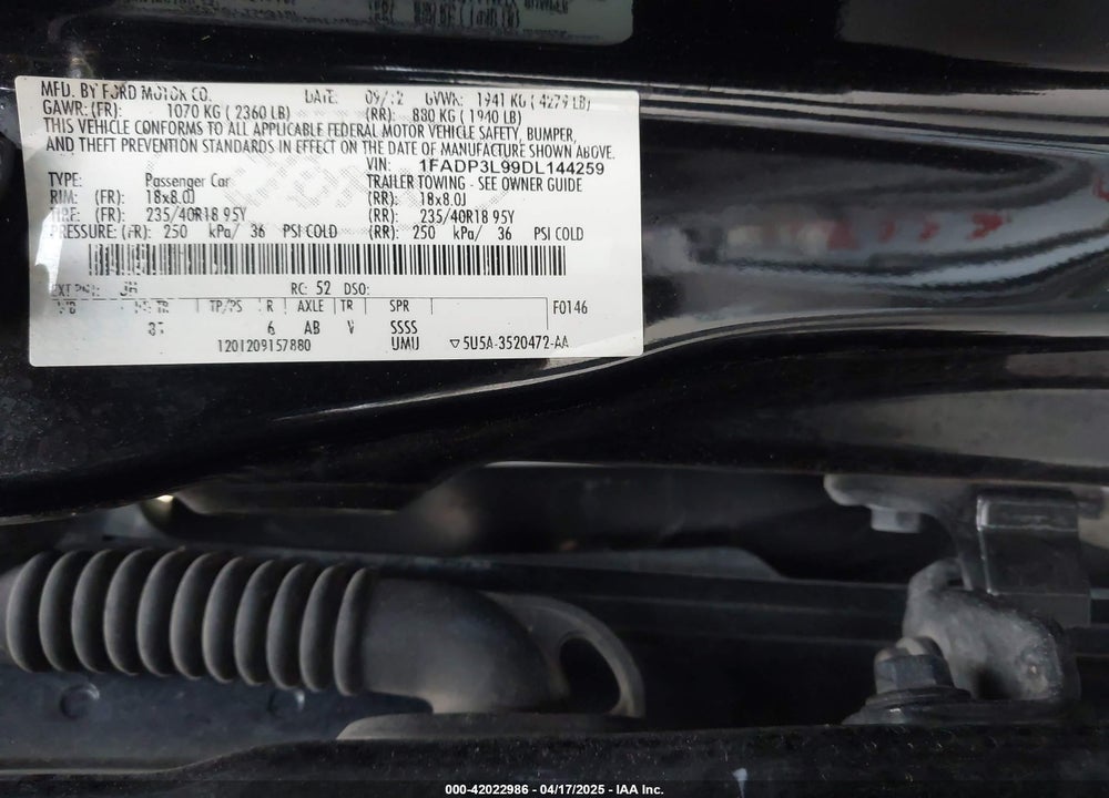 2013 FORD FOCUS ST VIN: 1FADP3L99DL144259