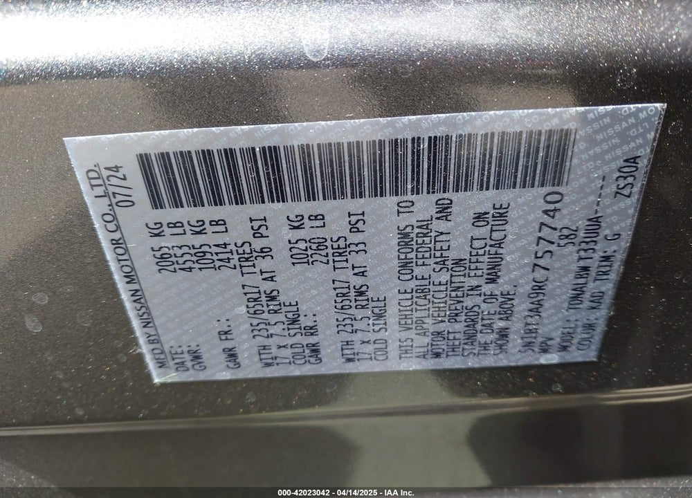 2024 NISSAN ROGUE VIN: 5N1BT3AA9RC757740