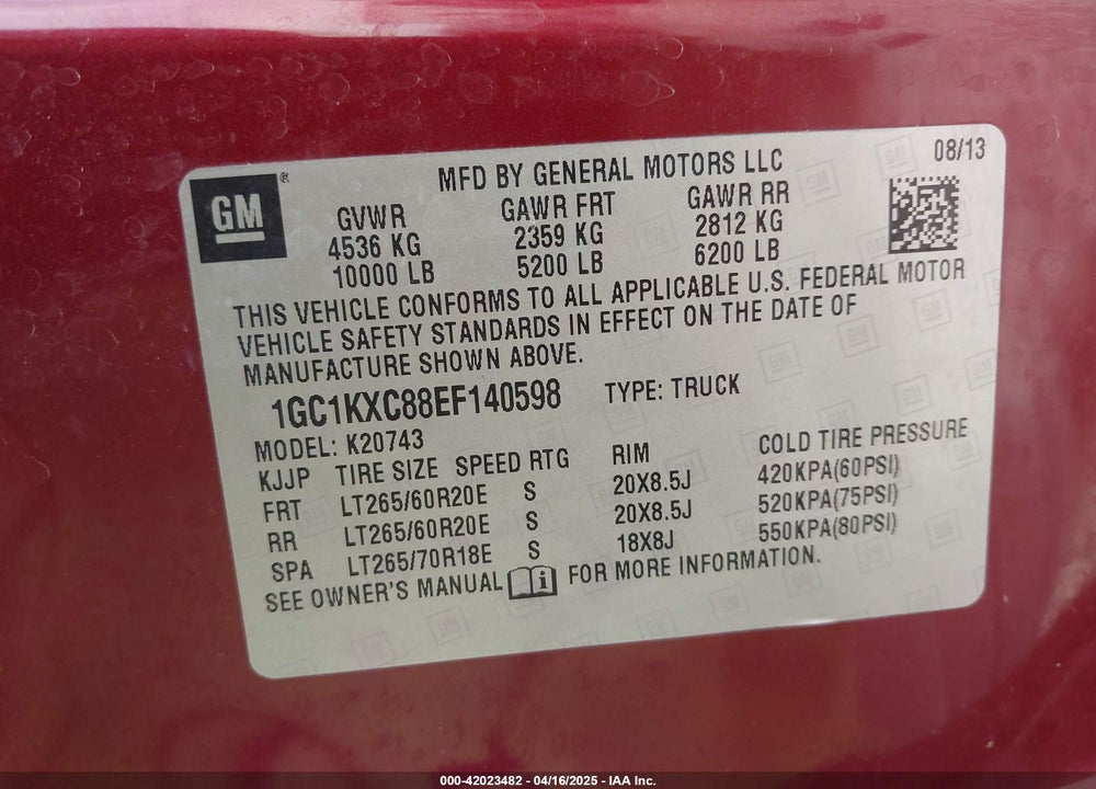 2014 CHEVROLET SILVERADO 2500HD VIN: 1GC1KXC88EF140598