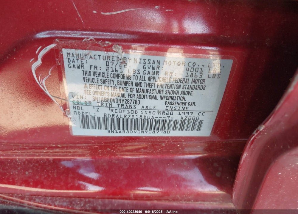 2022 NISSAN SENTRA VIN: 3N1AB8DV0NY287780