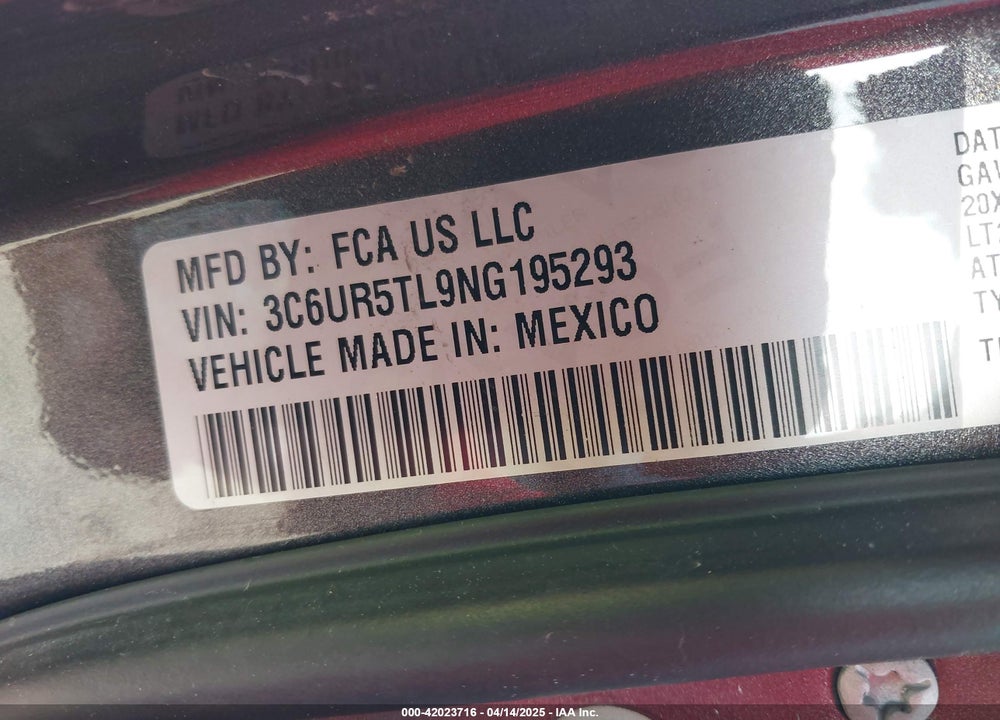2022 RAM 2500 VIN: 3C6UR5TL9NG195293