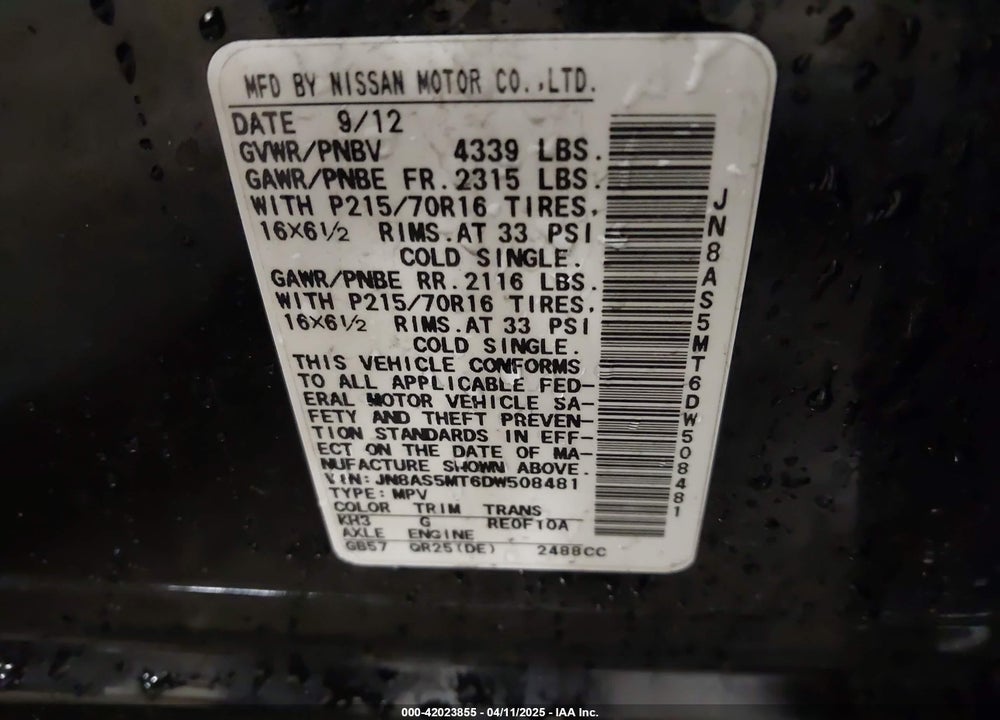 2013 NISSAN ROGUE VIN: JN8AS5MT6DW508481