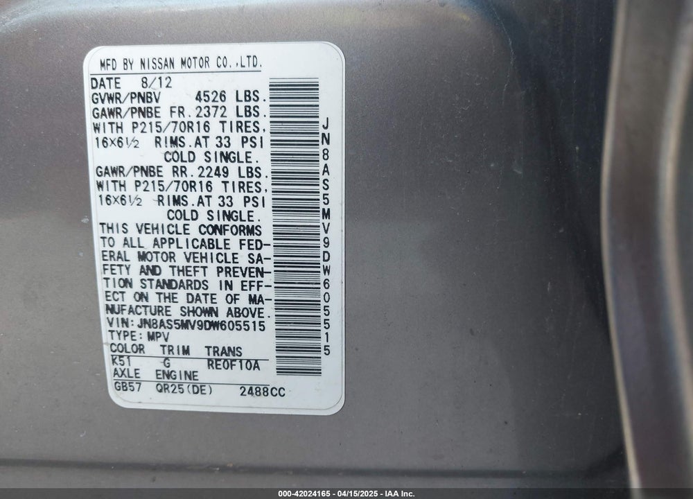 2013 NISSAN ROGUE S VIN: JN8AS5MV9DW605515