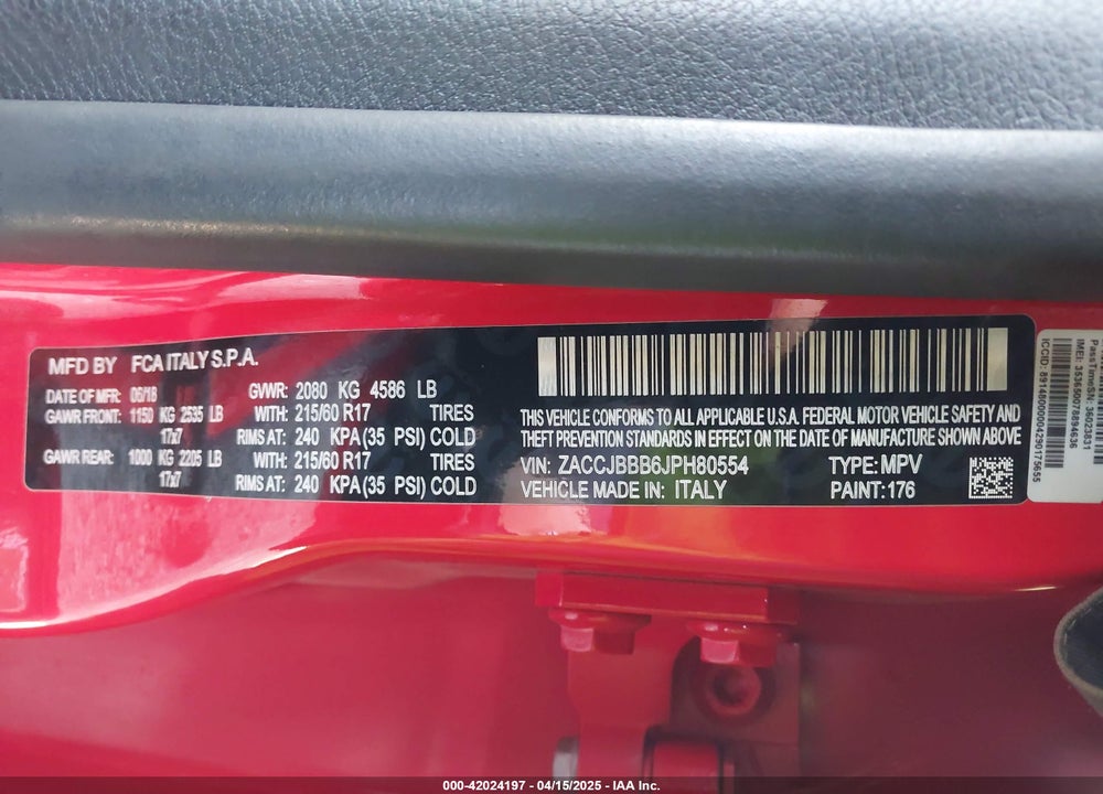 2018 JEEP RENEGADE VIN: ZACCJBBB6JPH80554