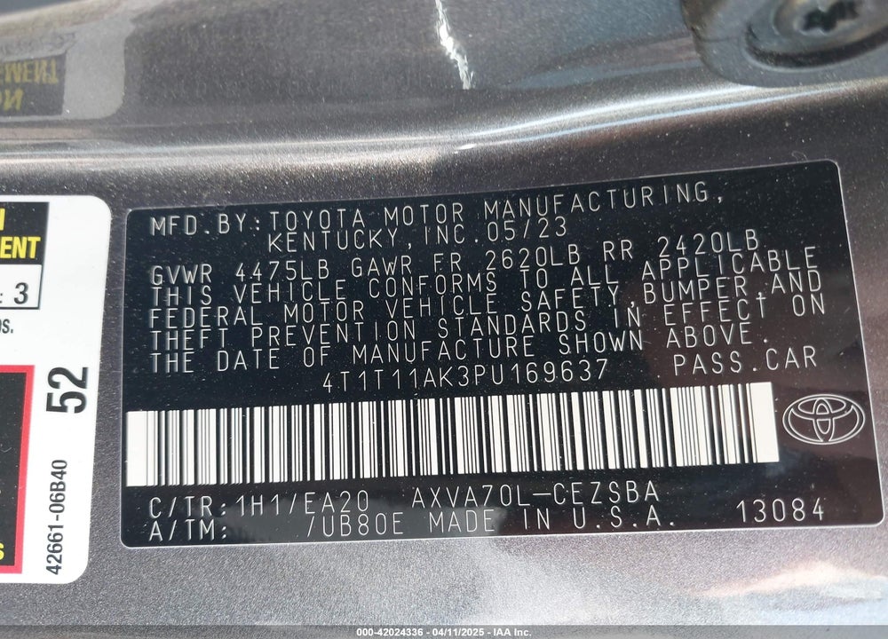 2023 TOYOTA CAMRY SE VIN: 4T1T11AK3PU169637