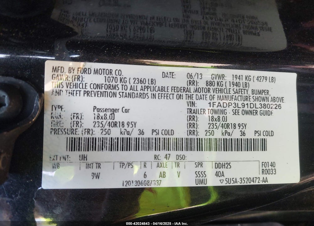 2013 FORD FOCUS ST VIN: 1FADP3L91DL380226