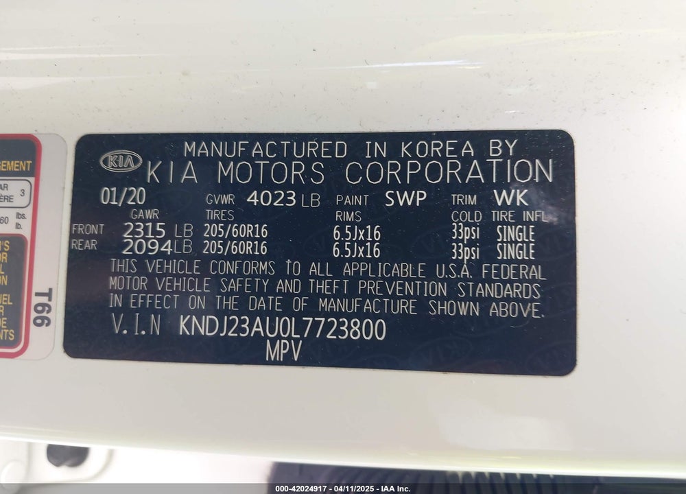 2020 KIA SOUL LX VIN: KNDJ23AU0L7723800