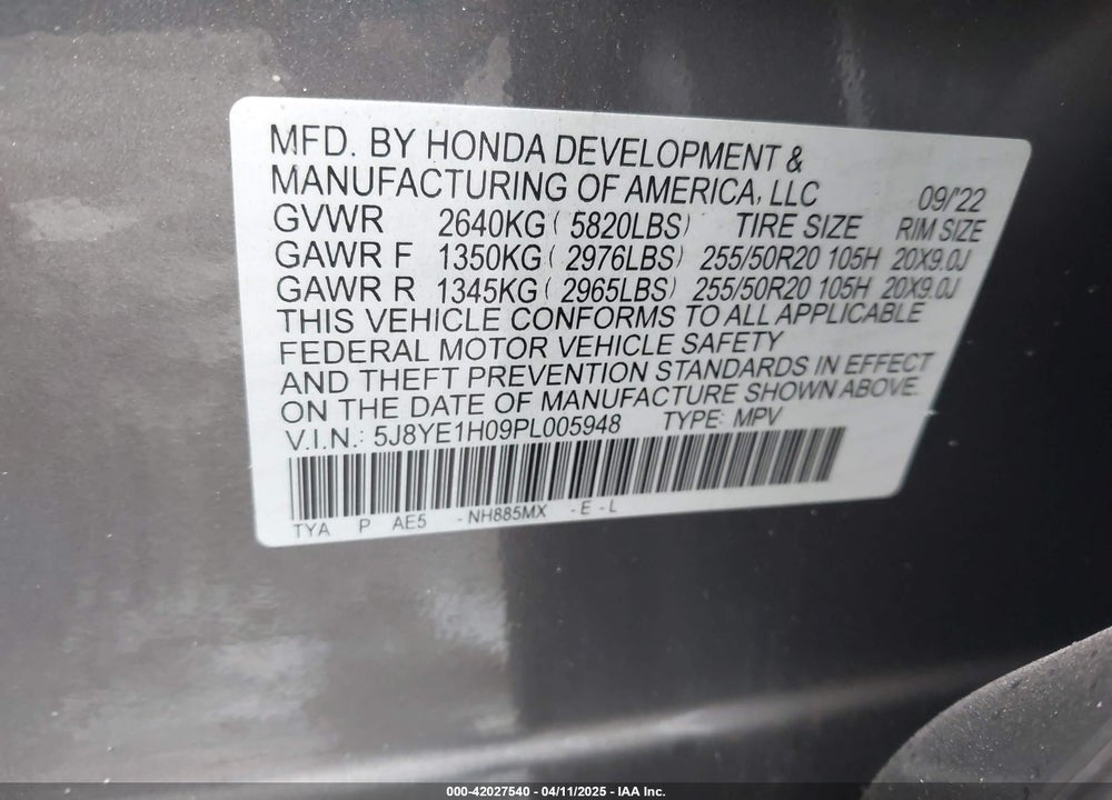 2023 ACURA MDX A-SPEC VIN: 5J8YE1H09PL005948