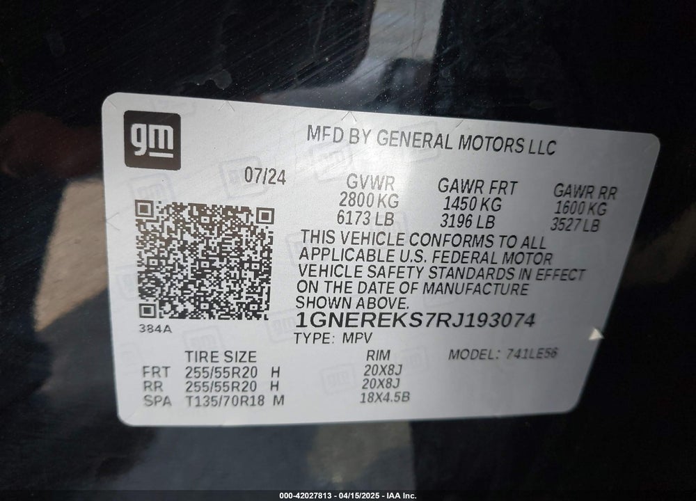 2024 CHEVROLET TRAVERSE VIN: 1GNEREKS7RJ193074