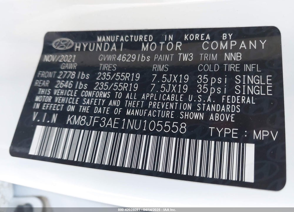 2022 HYUNDAI TUCSON VIN: KM8JF3AE1NU105558
