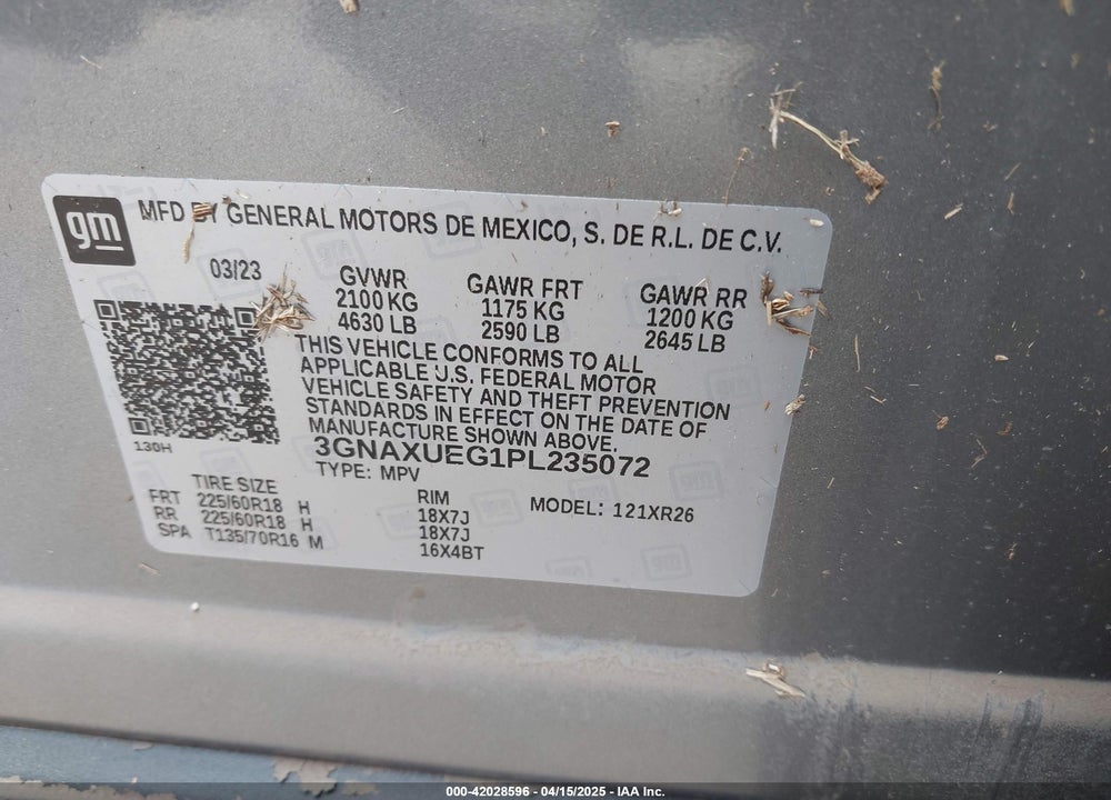 2023 CHEVROLET EQUINOX AWD LT VIN: 3GNAXUEG1PL235072