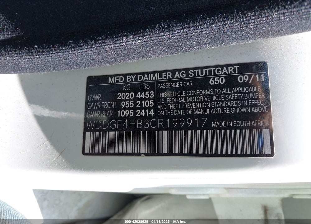 2012 MERCEDES-BENZ C 250 VIN: WDDGF4HB3CR199917