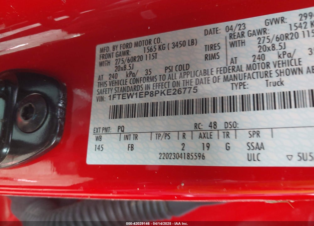 2023 FORD F-150 XLT VIN: 1FTEW1EP8PKE26775