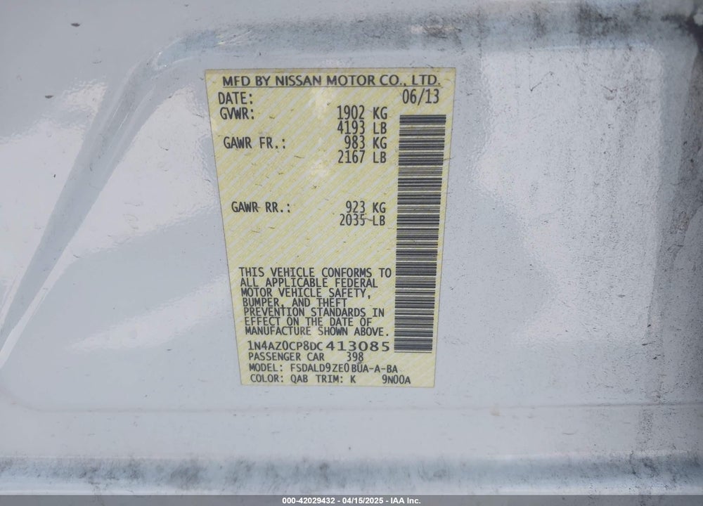 2013 NISSAN LEAF SV VIN: 1N4AZ0CP8DC413085