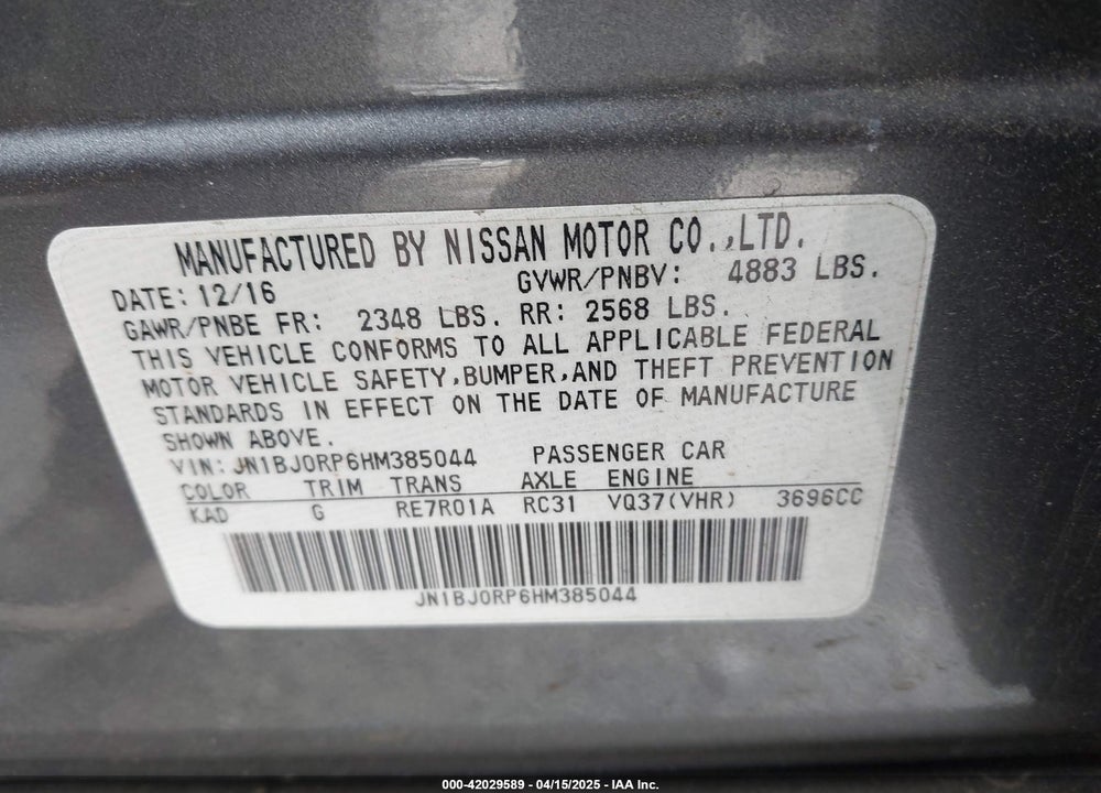 2017 INFINITI QX50 VIN: JN1BJ0RP6HM385044