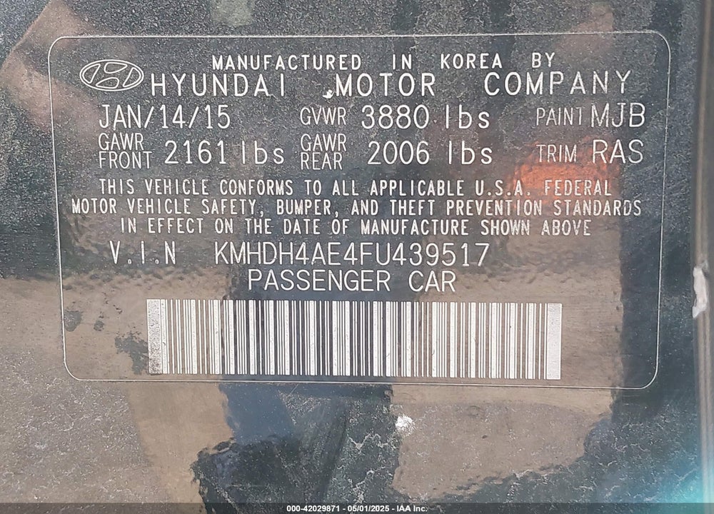 2015 HYUNDAI ELANTRA SE VIN: KMHDH4AE4FU439517