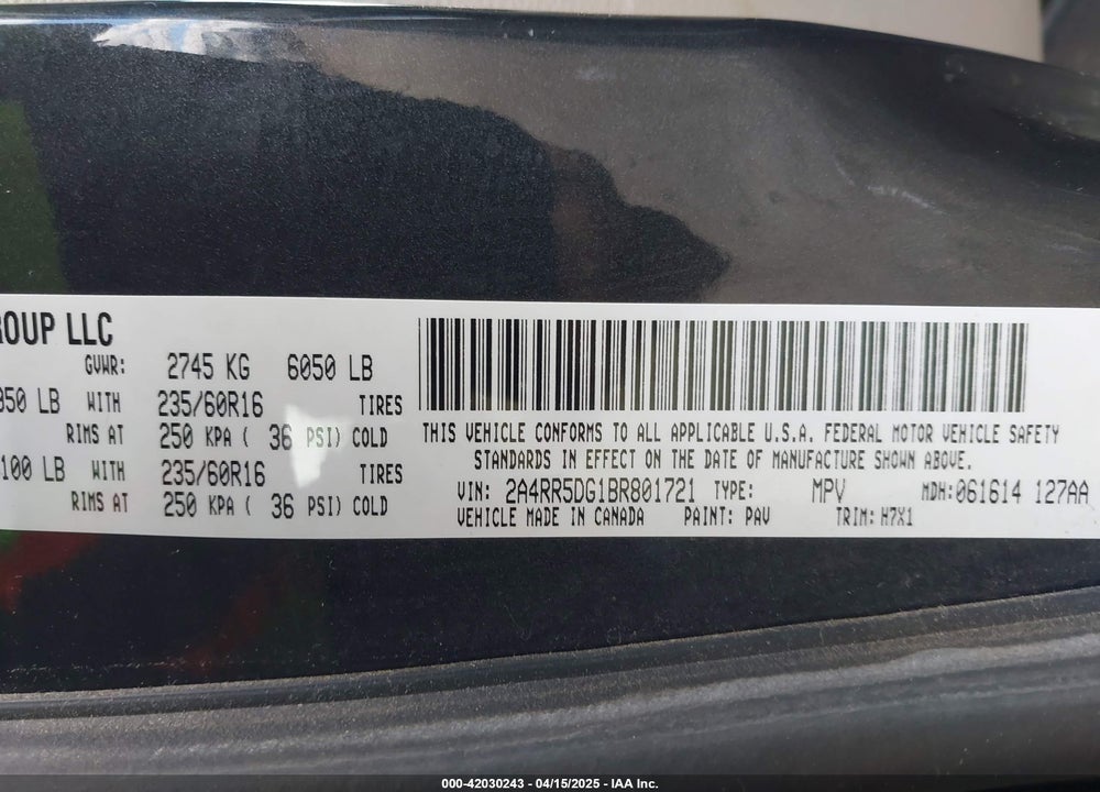2011 CHRYSLER TOWN & COUNTRY TOURING VIN: 2A4RR5DG1BR801721
