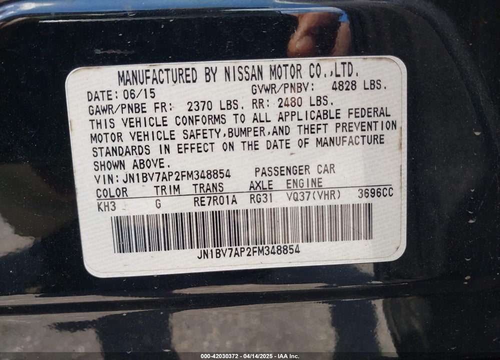 2015 INFINITI Q50 VIN: JN1BV7AP2FM348854