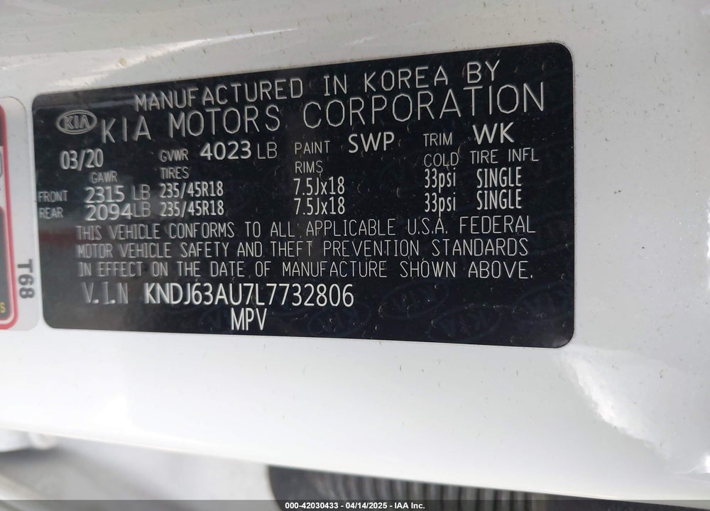 2020 KIA SOUL VIN: KNDJ63AU7L7732806