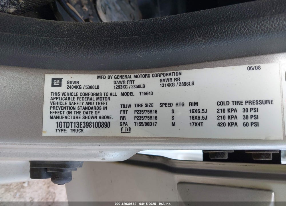 2009 GMC CANYON SLE1 VIN: 1GTDT13E398100890
