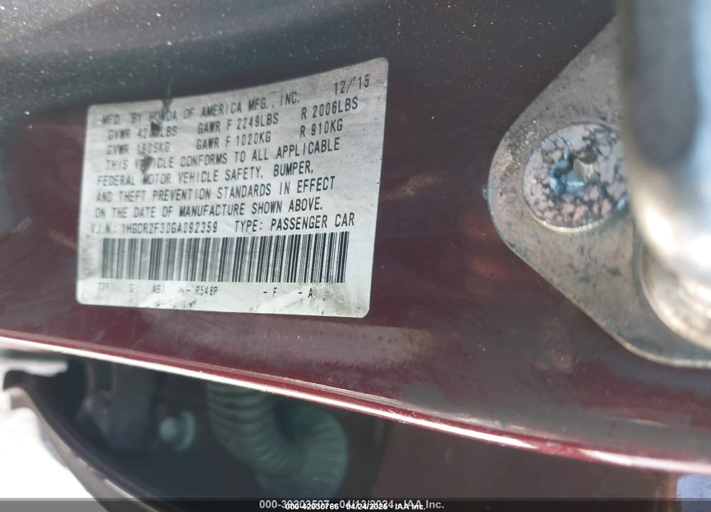 2016 HONDA ACCORD VIN: 1HGCR2F30GA092359