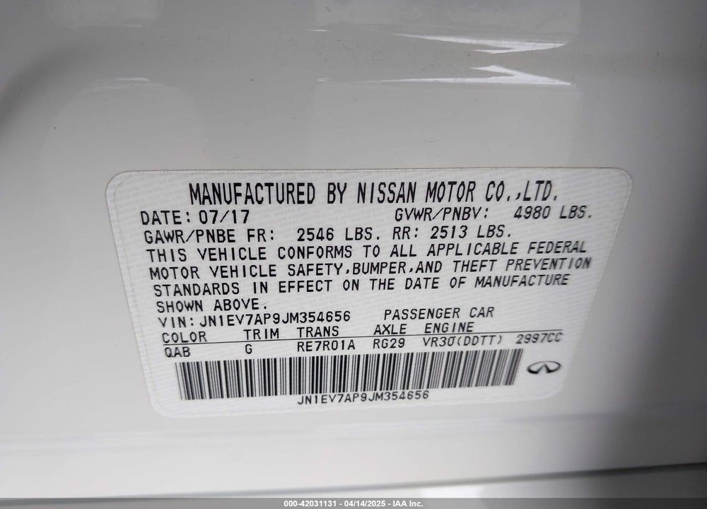 2018 INFINITI Q50 3.0T LUXE VIN: JN1EV7AP9JM354656