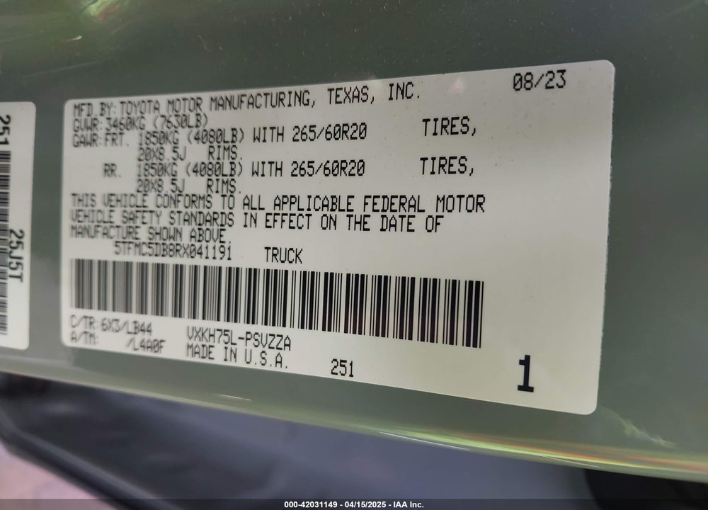 2024 TOYOTA TUNDRA VIN: 5TFMC5DB8RX041191