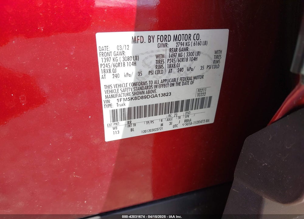 2013 FORD EXPLORER VIN: 1FM5K8D89DGA13823