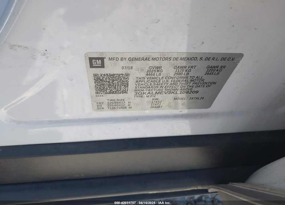 2019 GMC TERRAIN VIN: 3GKALMEV3KL108209