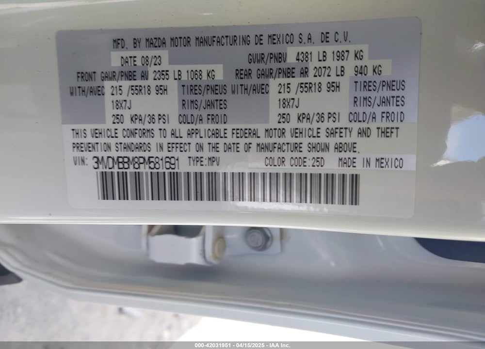 2023 MAZDA CX-30 2.5 S SELECT VIN: 3MVDMBBM8PM581691