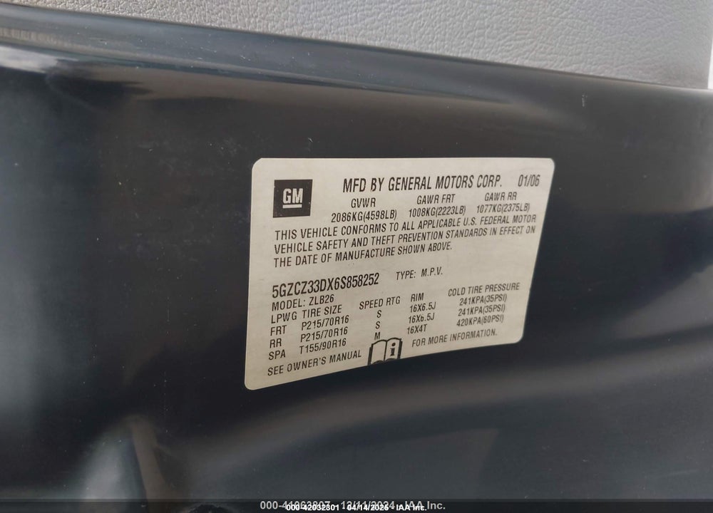 2006 SATURN VUE VIN: 5GZCZ33DX6S858252