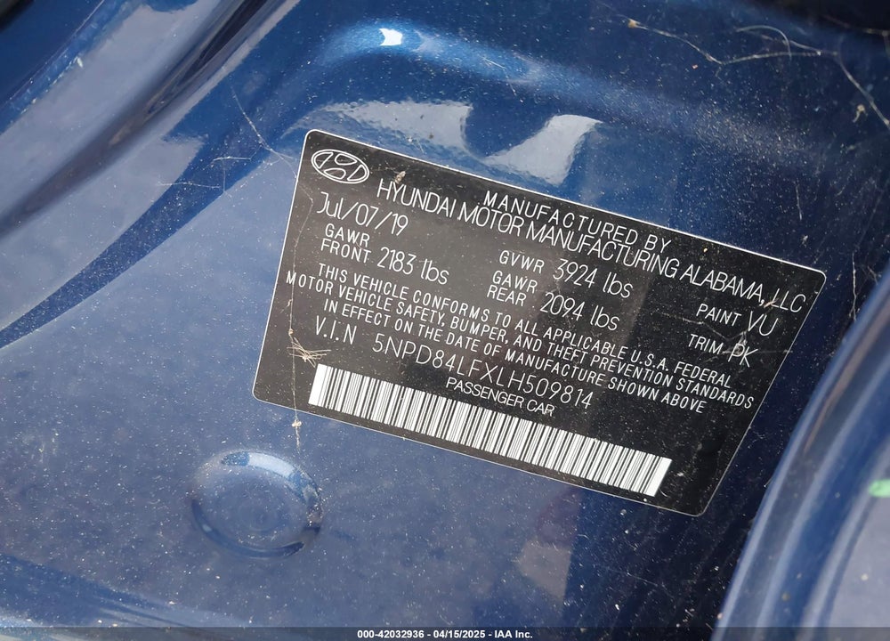 2020 HYUNDAI ELANTRA VIN: 5NPD84LFXLH509814