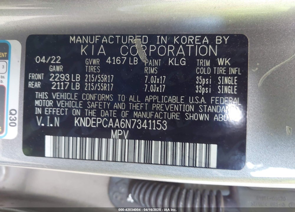 2022 KIA SELTOS VIN: KNDEPCAA6N7341153