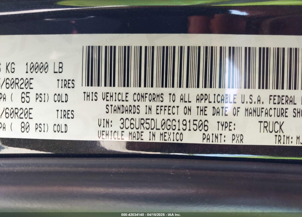 2016 RAM 2500 SLT VIN: 3C6UR5DL0GG191506