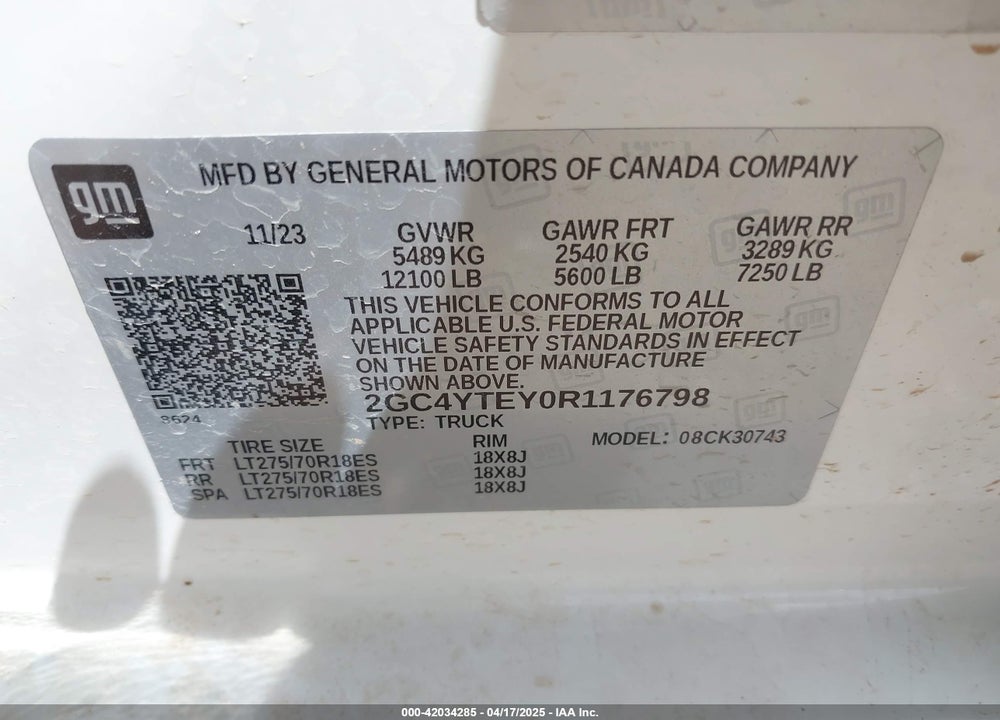 2024 CHEVROLET SILVERADO 3500HD 4WD  STANDARD BED LT VIN: 2GC4YTEY0R1176798
