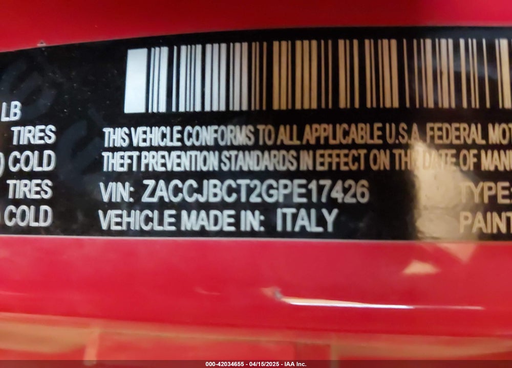 2016 JEEP RENEGADE TRAILHAWK VIN: ZACCJBCT2GPE17426