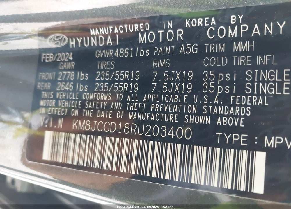 2024 HYUNDAI TUCSON HYBRID SEL CONVENIENCE VIN: KM8JCCD18RU203400