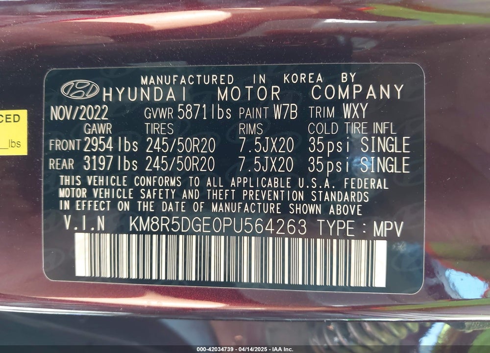 2023 HYUNDAI PALISADE VIN: KM8R5DGE0PU564263