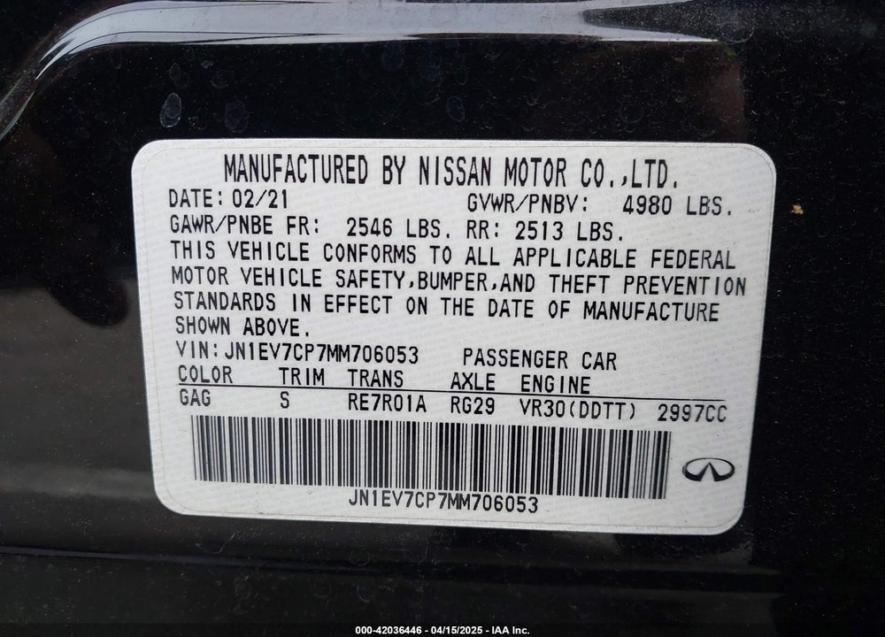 2021 INFINITI Q50 VIN: JN1EV7CP7MM706053