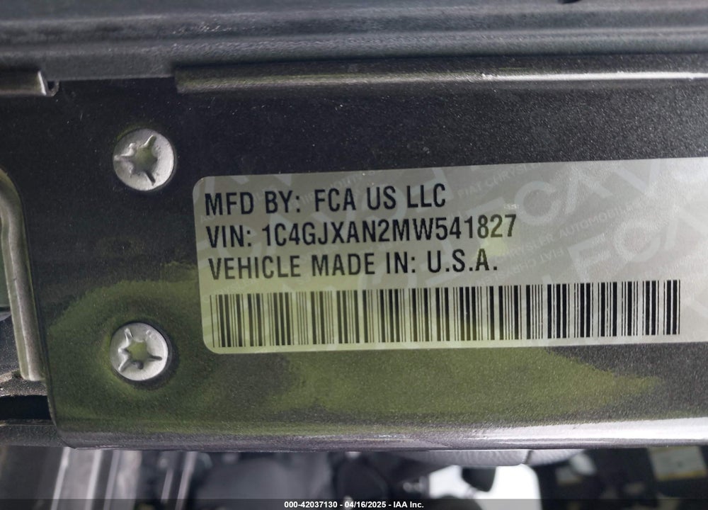 2021 JEEP WRANGLER / VIN: 1C4GJXAN2MW541827