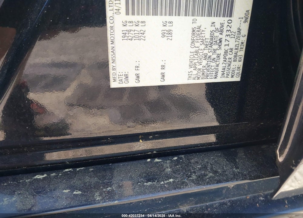 2011 NISSAN ALTIMA 2.5 S VIN: 1N4AL2AP0BC173320