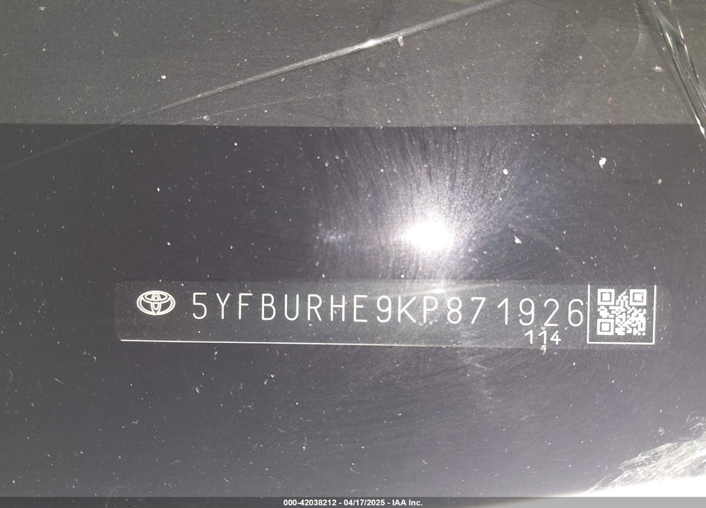 2019 TOYOTA COROLLA LE VIN: 5YFBURHE9KP871926