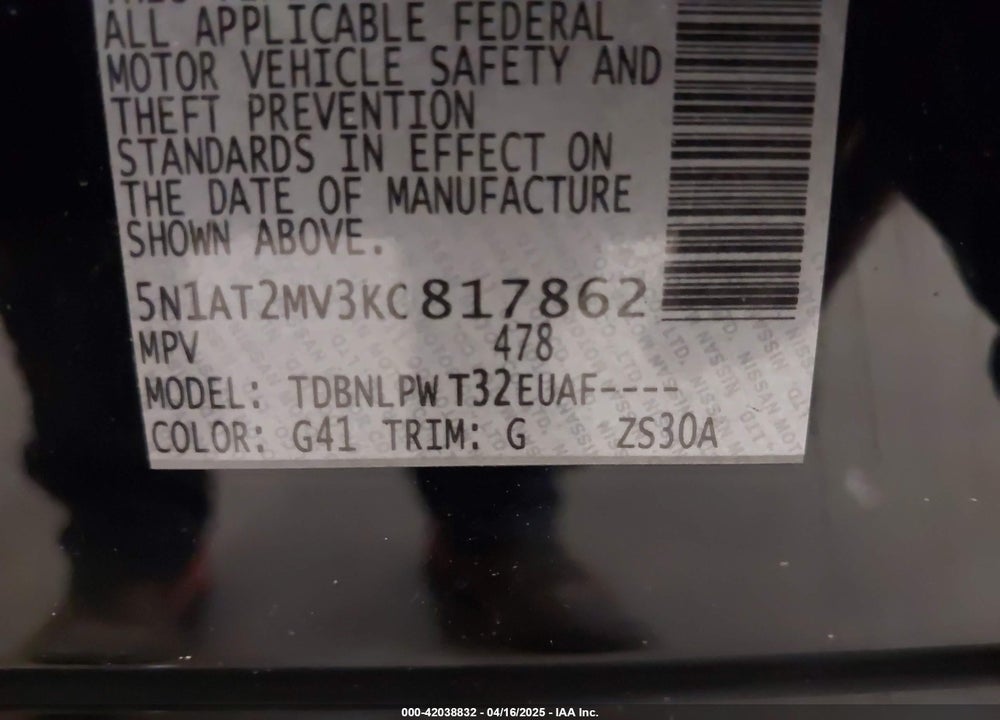 2019 NISSAN ROGUE VIN: 5N1AT2MV3KC817862