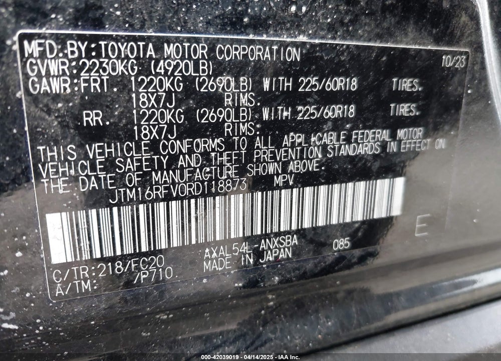 2024 TOYOTA RAV4 HYBRID VIN: JTM16RFV0RD118873