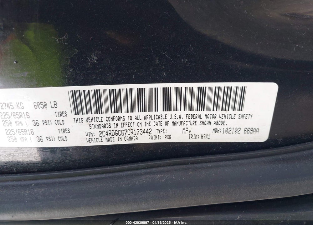 2012 DODGE GRAND CARAVAN SXT VIN: 2C4RDGCG7CR173442
