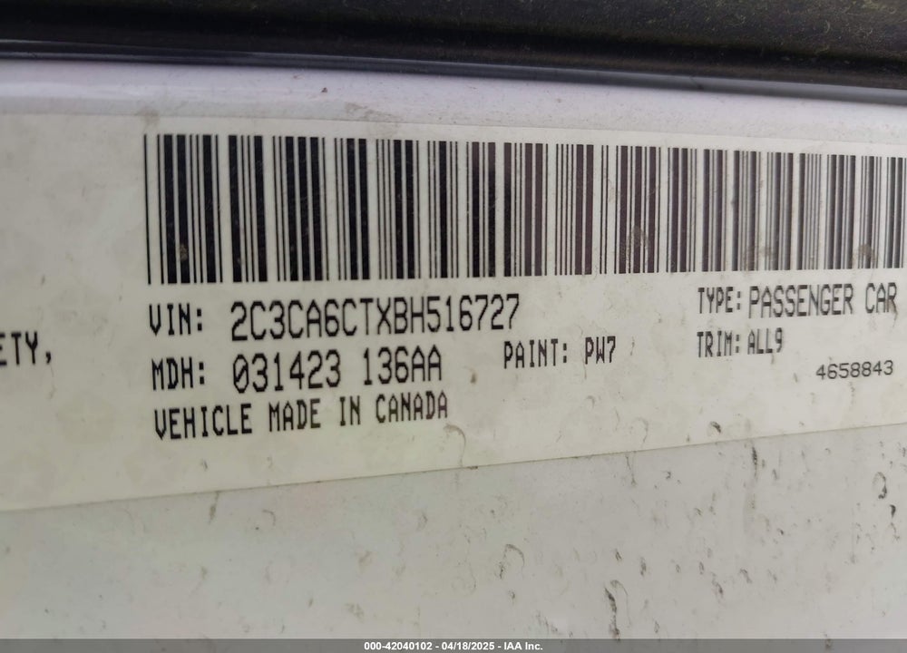 2011 CHRYSLER 300C VIN: 2C3CA6CTXBH516727