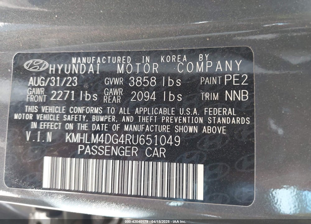 2024 HYUNDAI ELANTRA SEL VIN: KMHLM4DG4RU651049