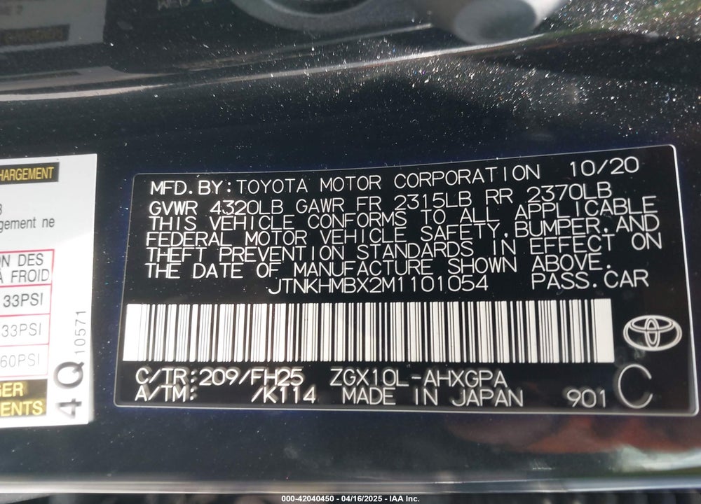 2021 TOYOTA C-HR NIGHTSHADE EDITION VIN: JTNKHMBX2M1101054